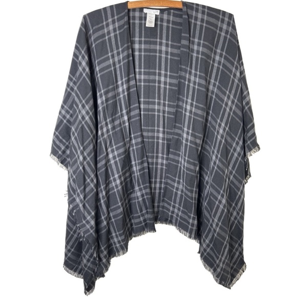 J. Jill Tops - J. JILL Black and Gray Plaid Shawl Cover-Up Size One Size
